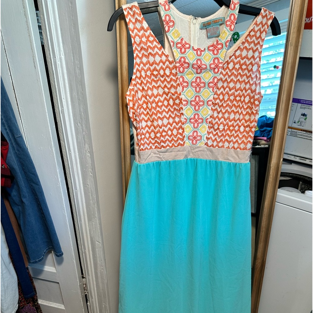 Flying Tomato chevron teal and coral maxi dress size M